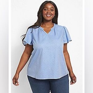 NWT Lane Bryant Classic Short Sleeve Ruffle, Notch-Neck Blouse
